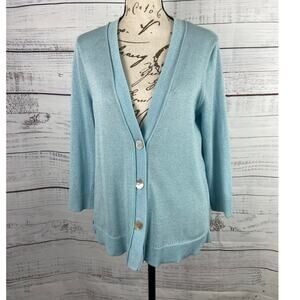 Chicos 1 Cardgian Sweater Womens M Shine 3 Button Front 3/4 Slv Pale Turquoise